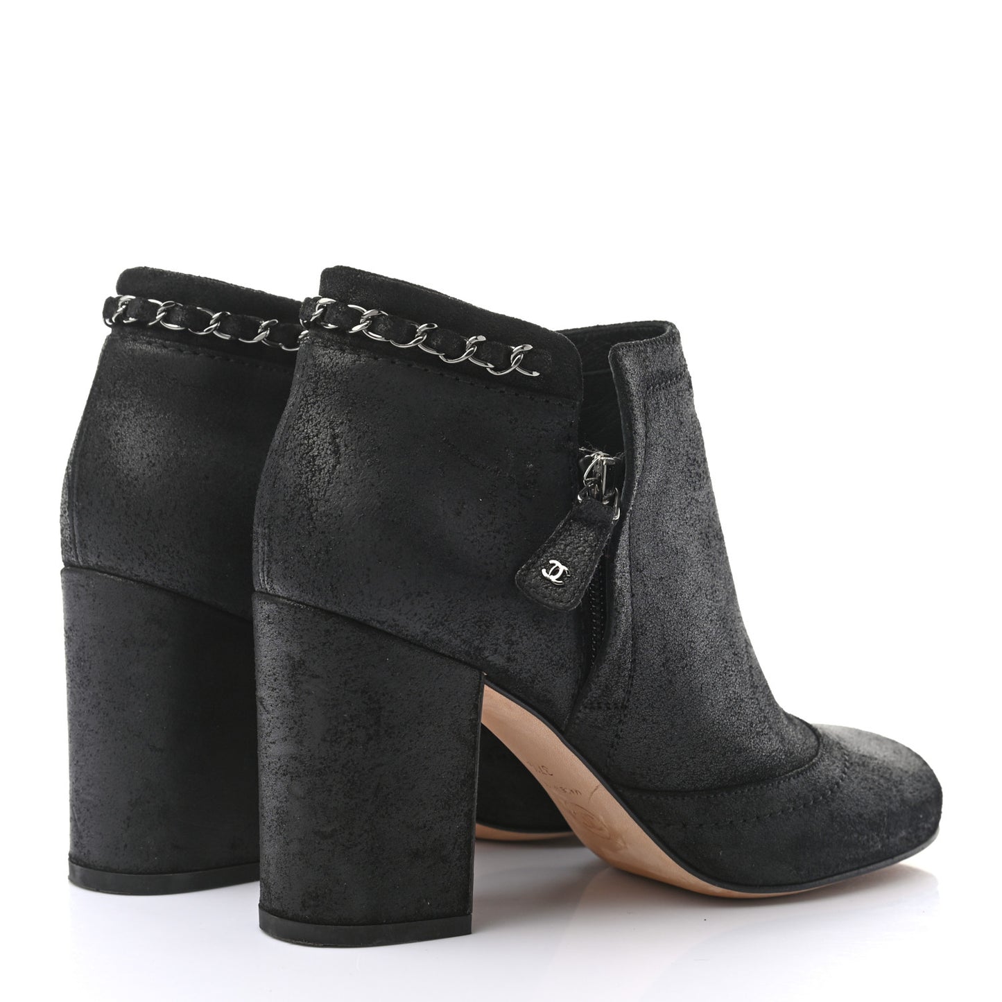 Suede CC Chain Ankle Boots 37.5 Black