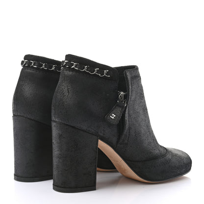 Chanel Suede CC Chain Ankle Boots 37.5 Black 4 of 9