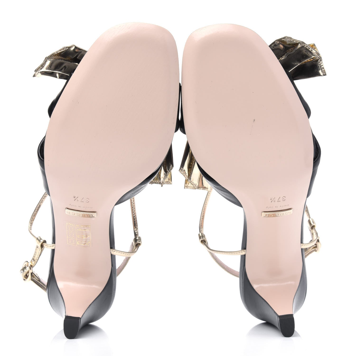 Gucci Nappa Metallic Bow Daphne Mid Heel Sandals 37.5 Black Platino 5 of 8