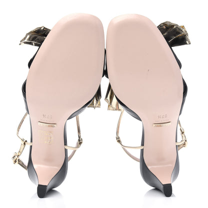 Gucci Nappa Metallic Bow Daphne Mid Heel Sandals 37.5 Black Platino 5 of 8