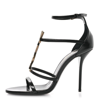 Saint Laurent Calfskin Cassandra 100 Ankle Strap Sandals 37 Black 1 of 9