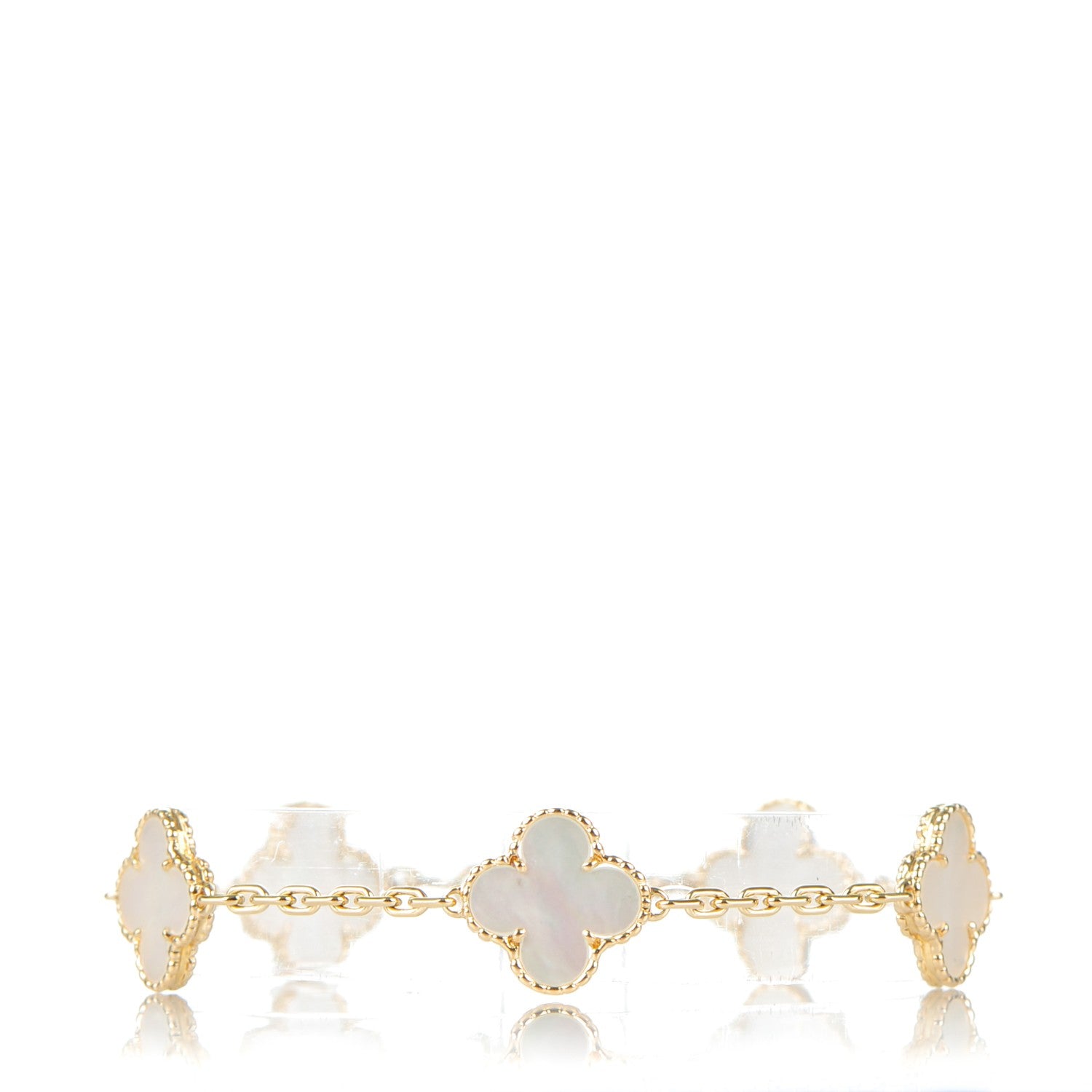 Van Cleef & Arpels 18K Yellow Gold Mother of Pearl 5 Motifs Vintage Alhambra Bracelet 1 of 7