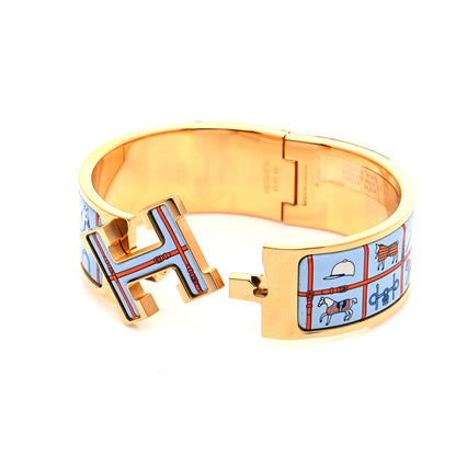 Hermes Enamel Couvertures et Tenues de Jour Wide Clic Clac H Bracelet PM Orange Bleue 4 of 8