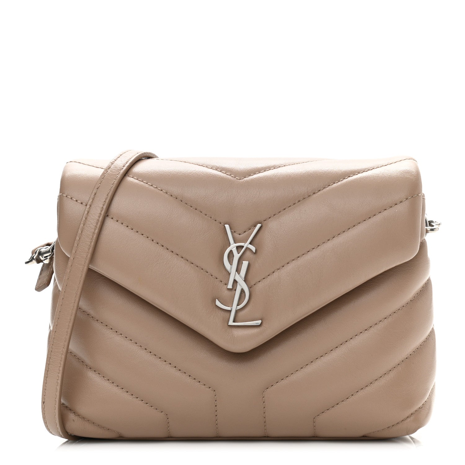 Saint Laurent Calfskin Y Quilted Monogram Toy Loulou Crossbody Bag Latte 1 of 11