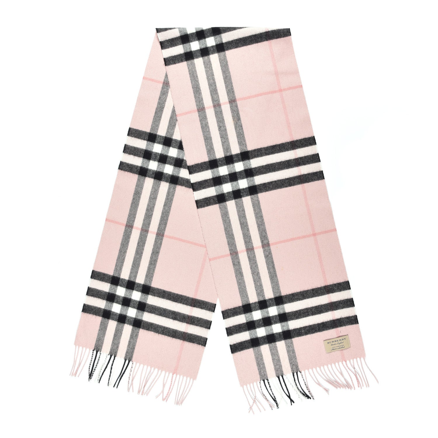 Burberry Cashmere Giant Heritage Check Fringe Scarf Ash Rose 1 of 4