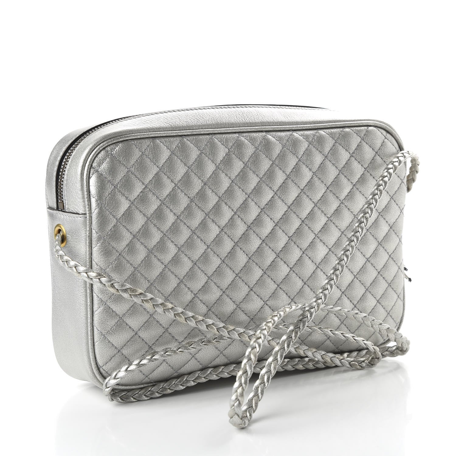 Gucci Laminated Nappa Web Trapuntata Small GG Shoulder Bag Argento 3 of 11
