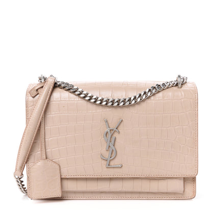 Saint Laurent Calfskin Crocodile Embossed Medium Monogram Sunset Marble Pink 1 of 11