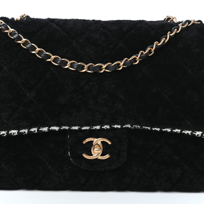 Chanel Shearling Tweed Jumbo Single Flap Black White 8 of 10