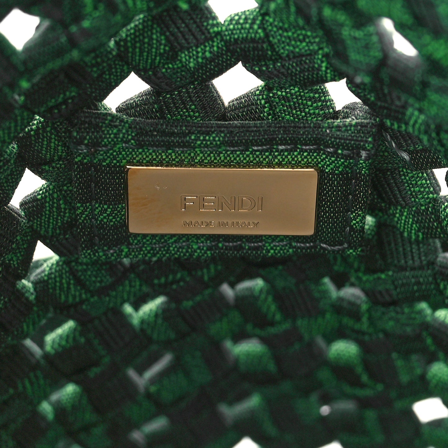 Fabric Jacquard F is Fendi FF 1974 Woven Knotted Mini Mon Tresor Bucket Bag Verde Black