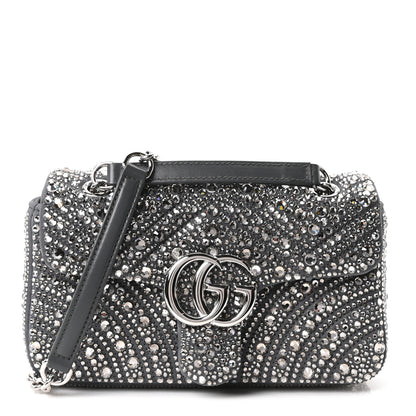 Gucci Suede Matelasse Crystal Mini GG Marmont Shoulder Bag Grey 1 of 10
