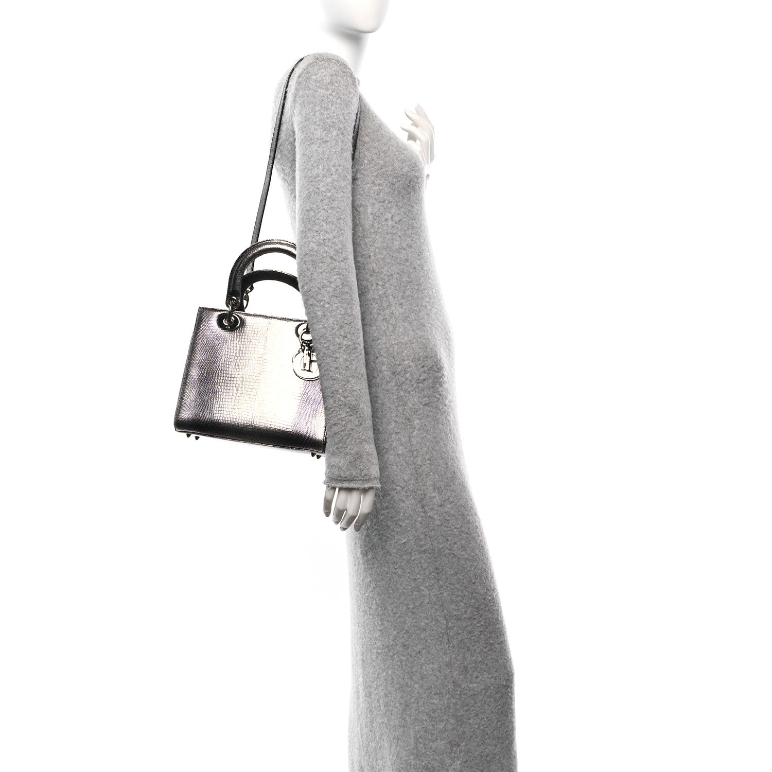 Christian Dior Metallic Lizard Medium Lady Dior Silver 2 of 10