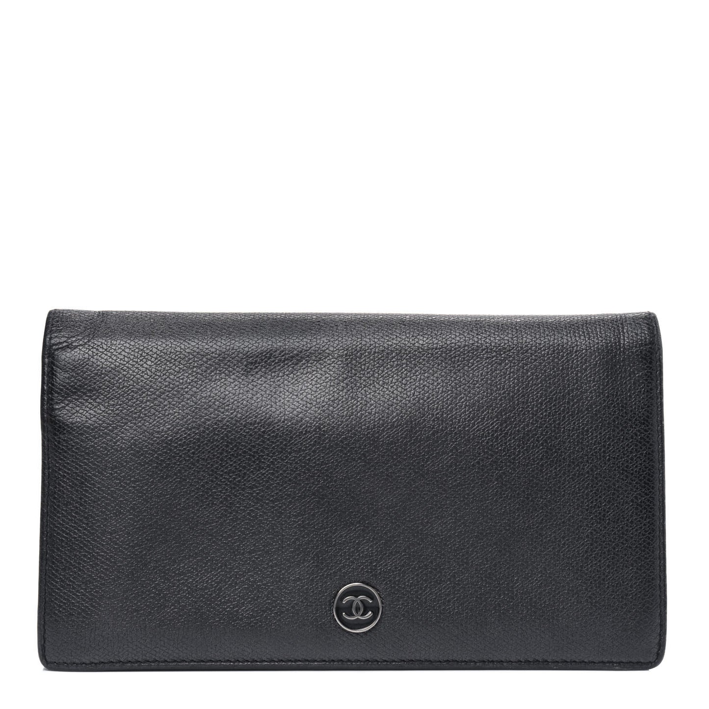 Grained Calfskin CC Button Yen Wallet Black