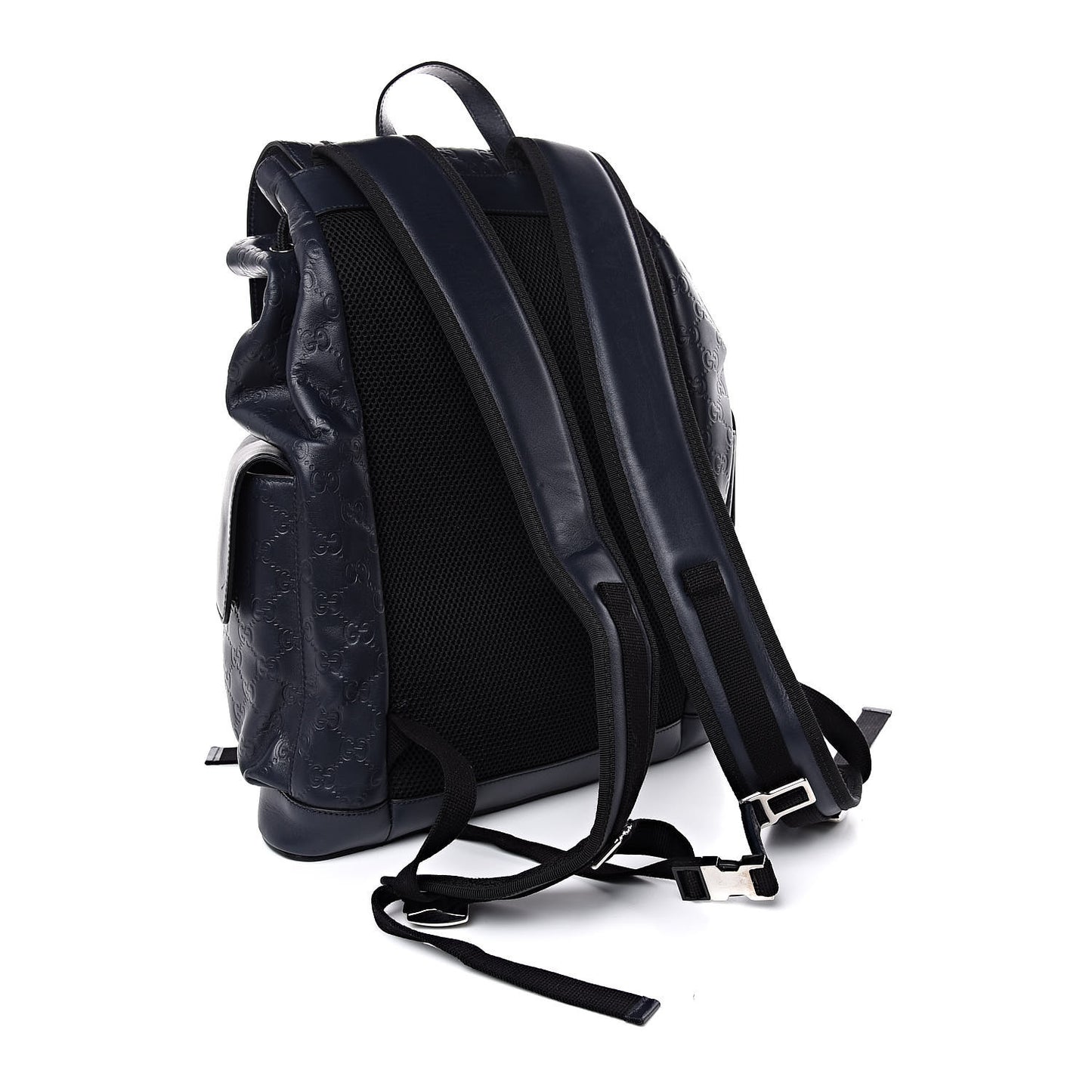 Guccissima Signature Double Buckle Backpack Blue