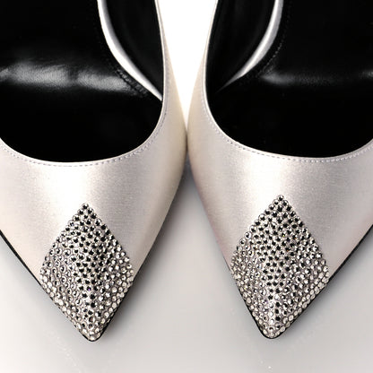 Saint Laurent Satin Crystal Embellished Tower 110 Pump 37.5 White 8 of 8
