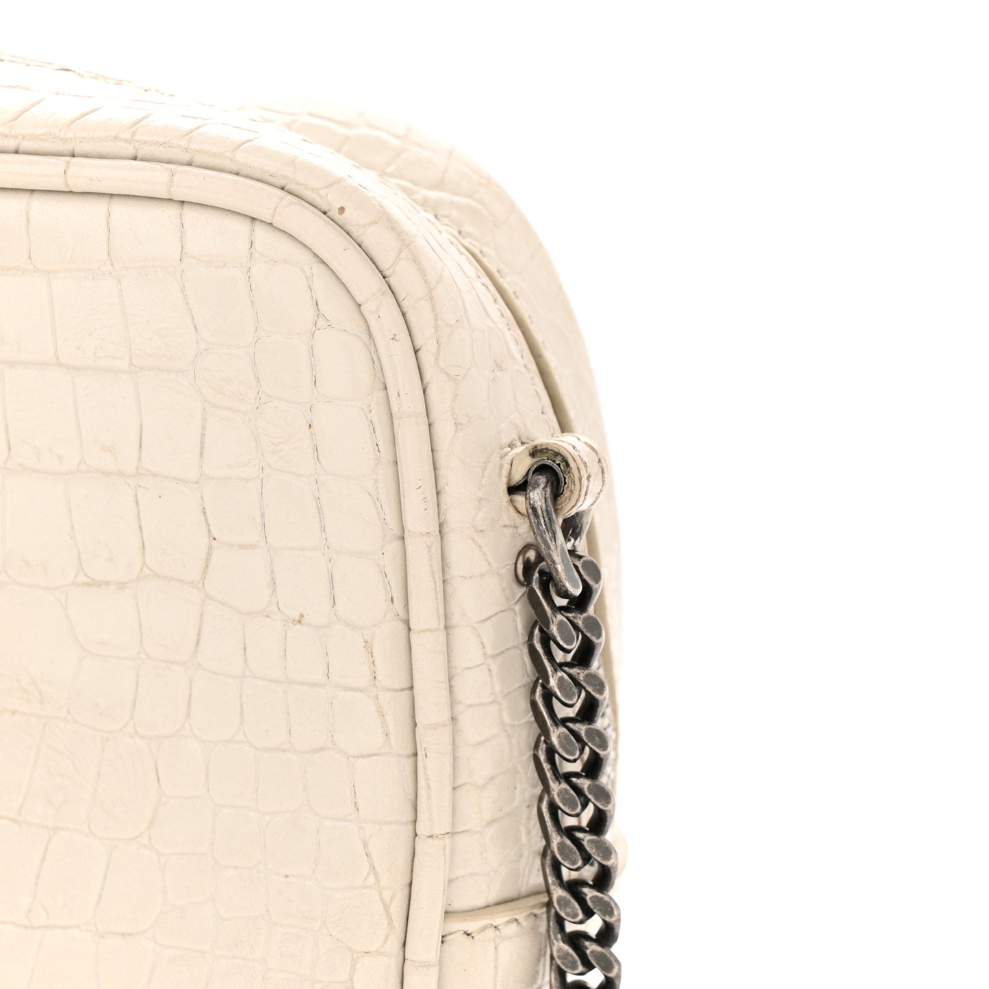 Calfskin Crocodile Embossed Monogram Mini Lou Camera Bag Crema Soft