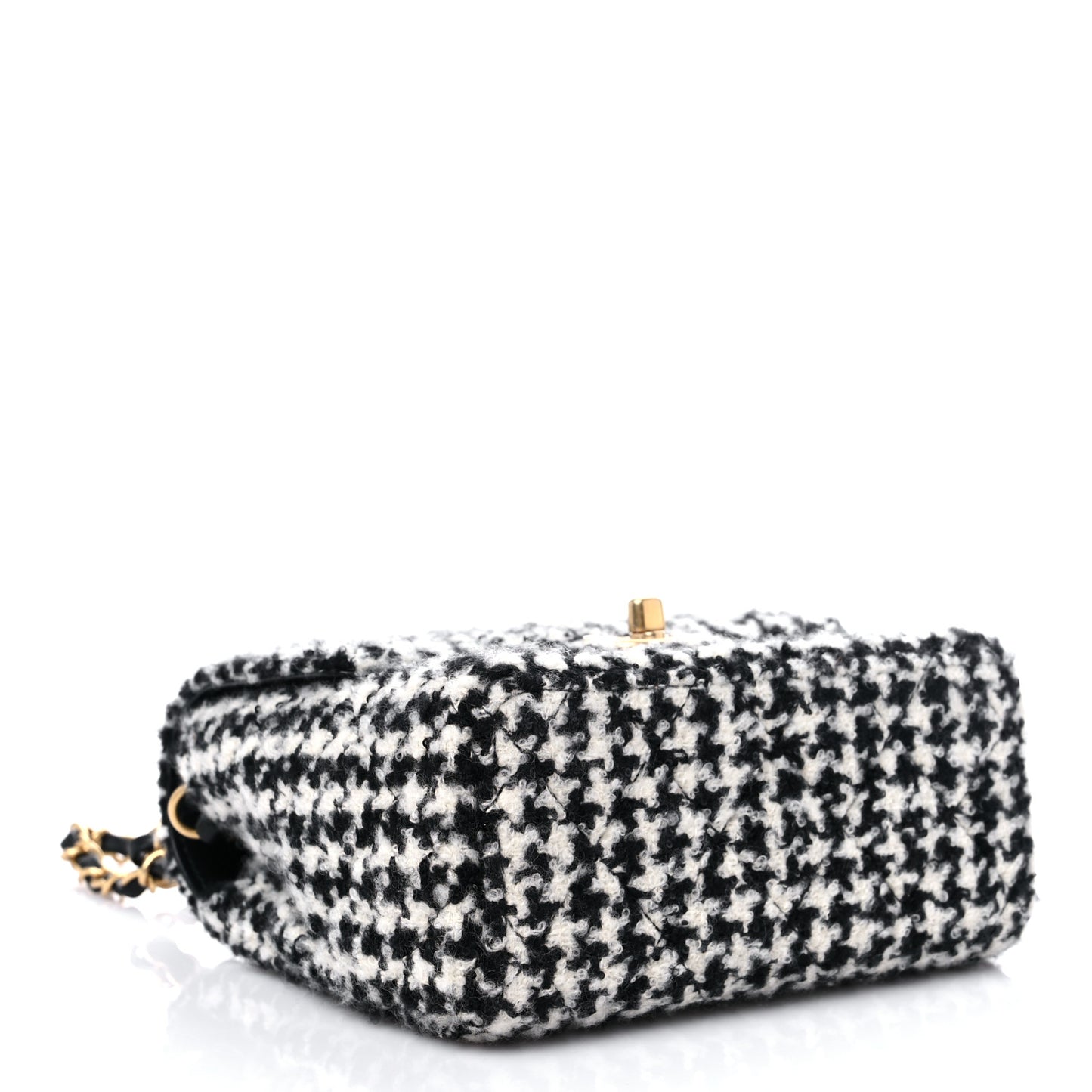 Tweed Houndstooth Mini Square Flap Black White