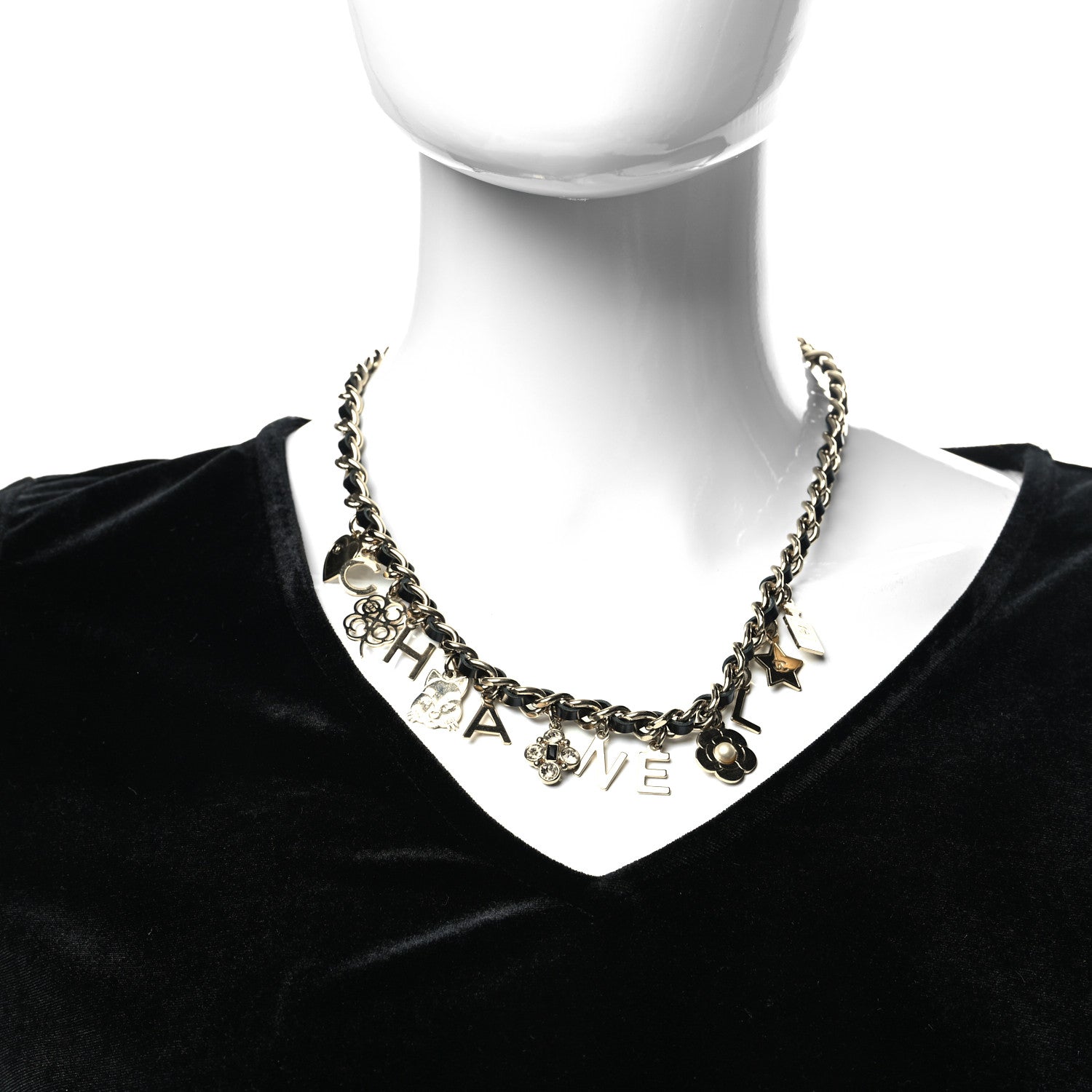 Chanel Lambskin Crystal CC Logo Charming Choker Gold Black 3 of 5