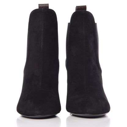 Louis Vuitton Suede Monogram Uniformes Cap Toe Chelsea 80mm Ankle Boots 37.5 Black 3 of 7