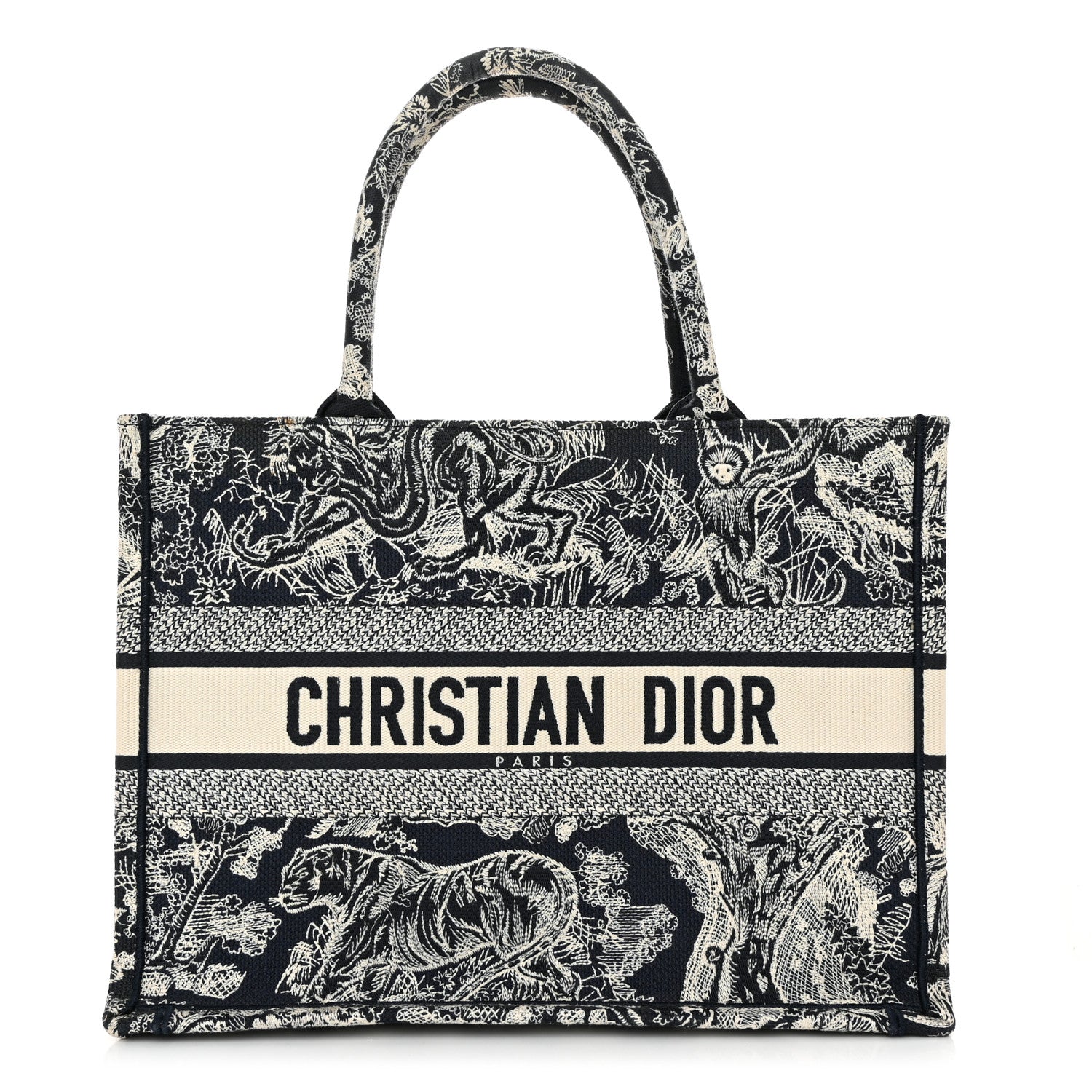 Christian Dior Canvas Embroidered Medium Toile De Jouy Reverse Book Tote Blue 1 of 13