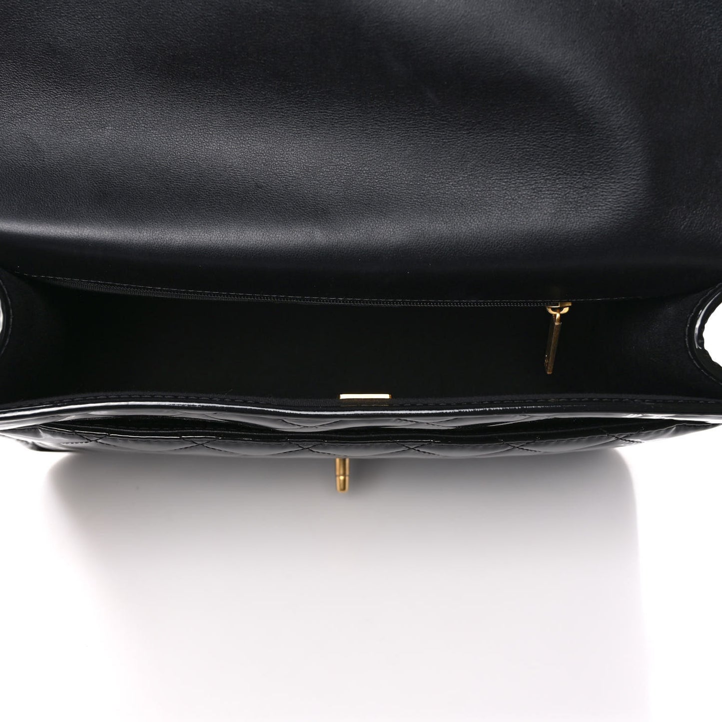 Patent Quilted Large School Memory Top Handle Flap Black