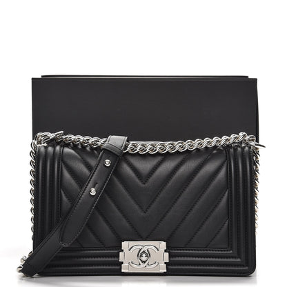 Chanel Calfskin Chevron Quilted Medium Boy Flap Black 8 of 8