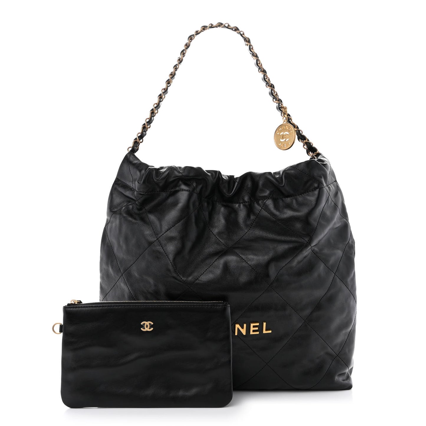 Shiny Calfskin Quilted Chanel 22 Black