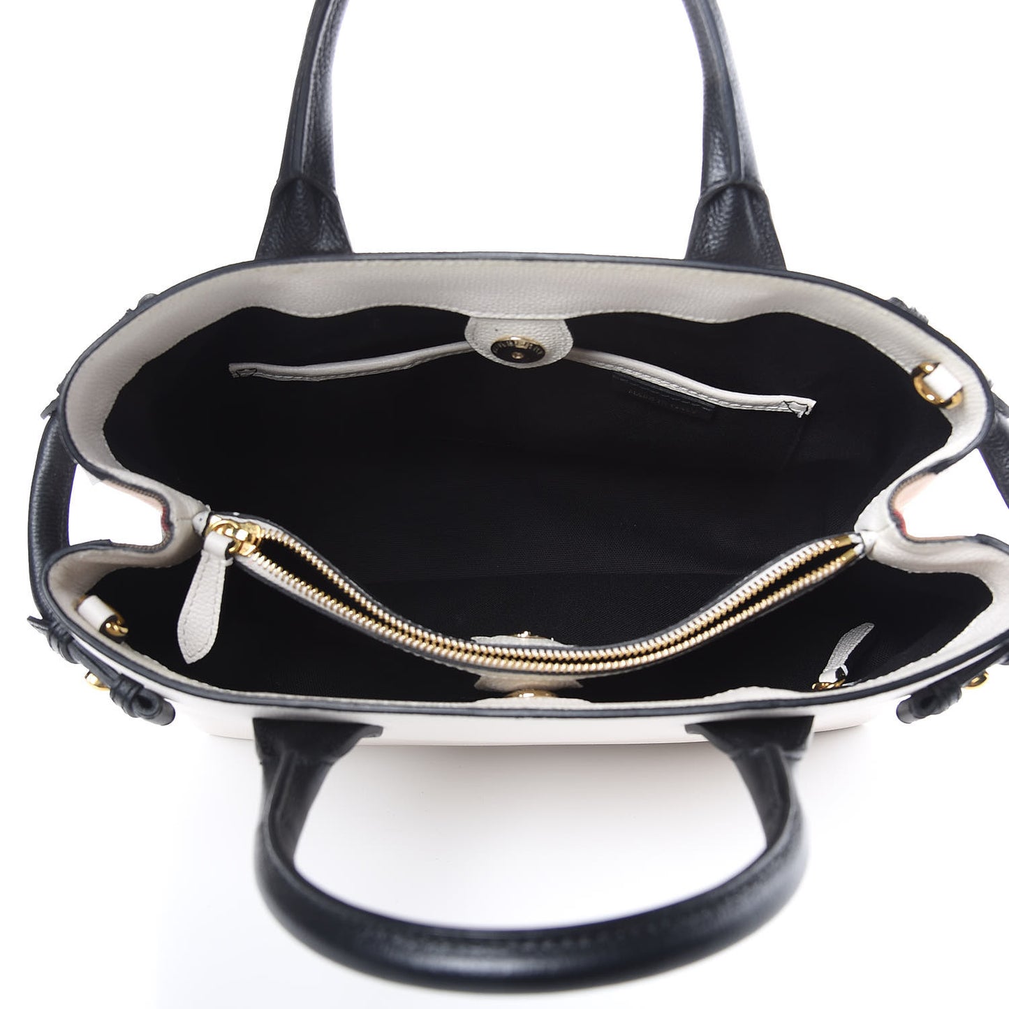 Derby Calfskin House Check Medium Bi-Color Banner Tote Natural Black