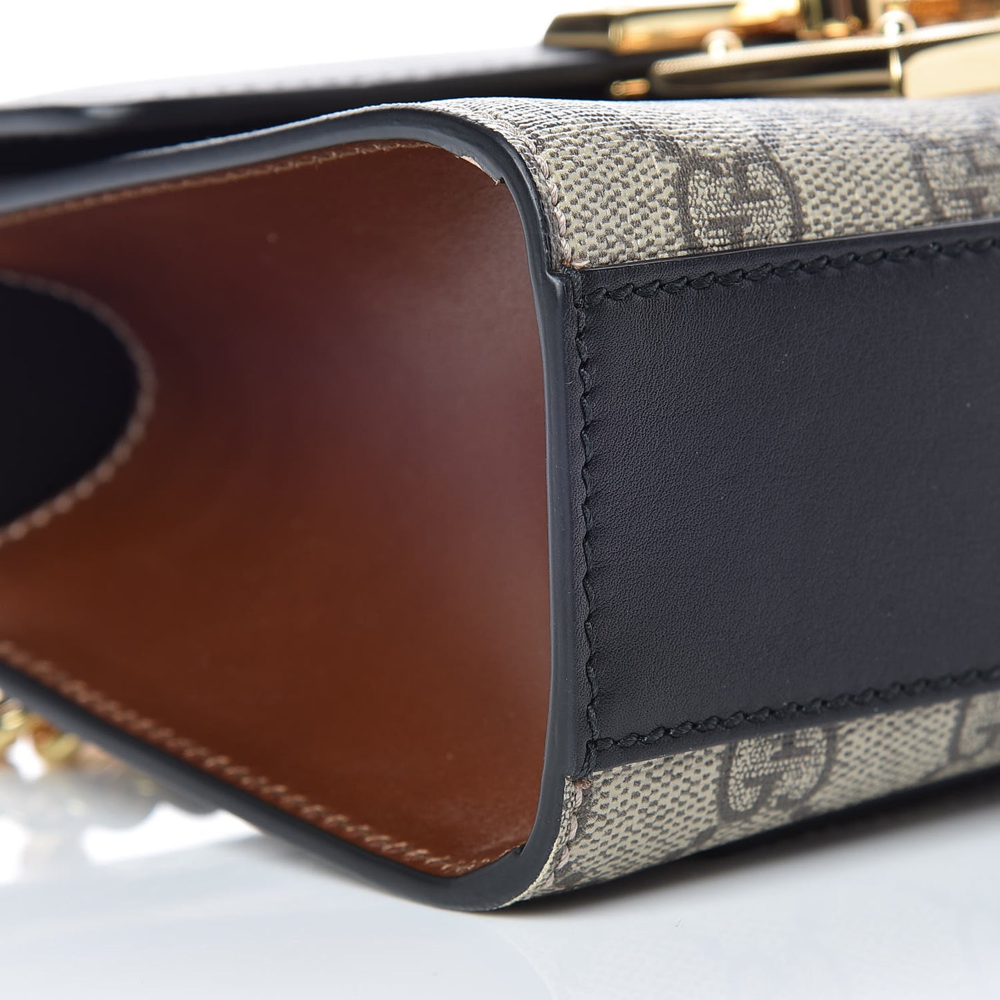 GG Supreme Monogram Calfskin Small Padlock Shoulder Bag Beige Black Cuir