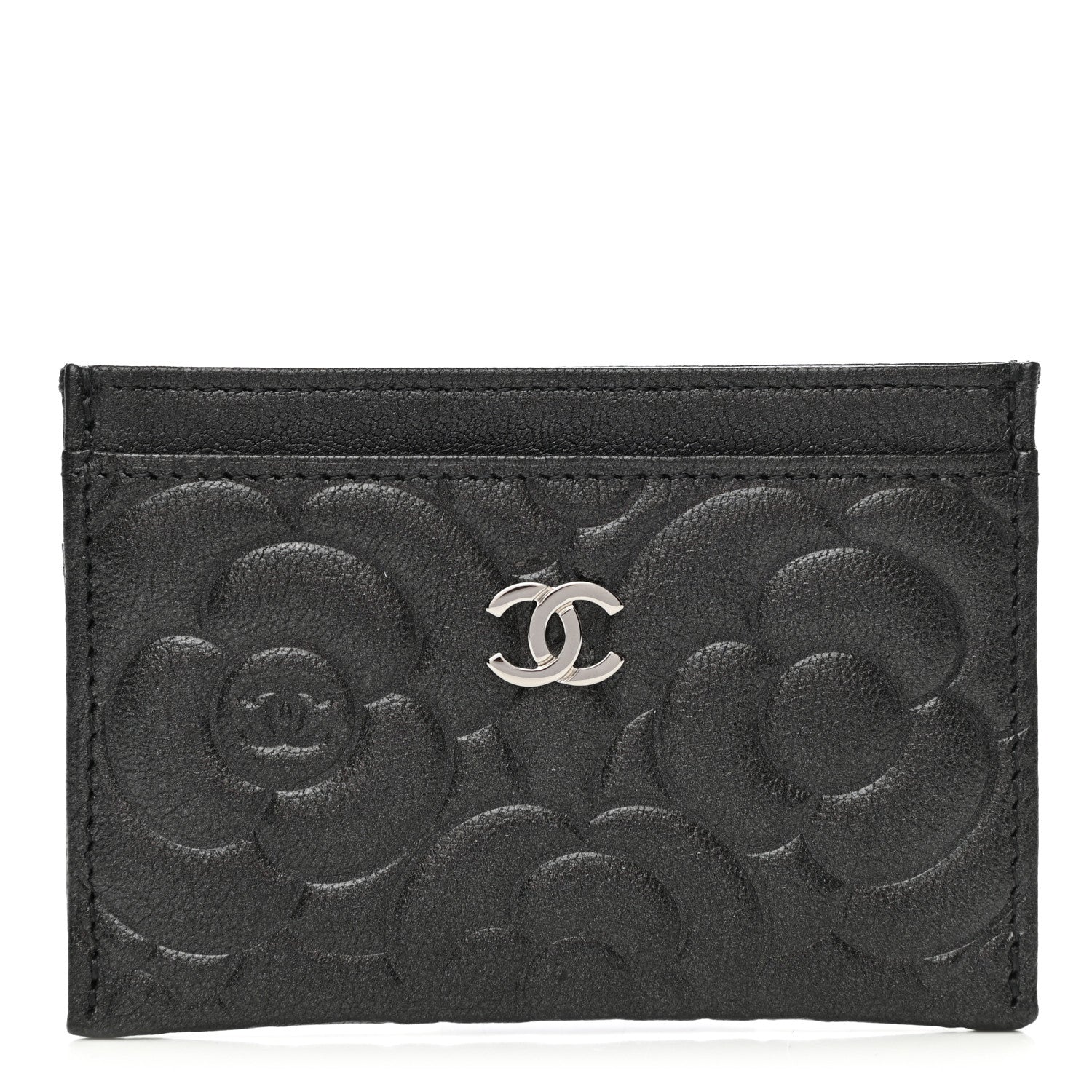 Chanel Goatskin Camellia Embossed Card Holder Black 1 of 10