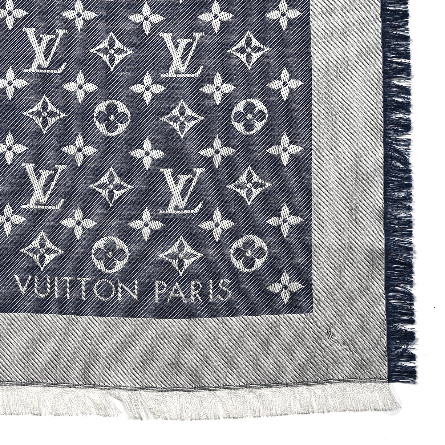 Silk Wool Monogram Denim Shawl Blue