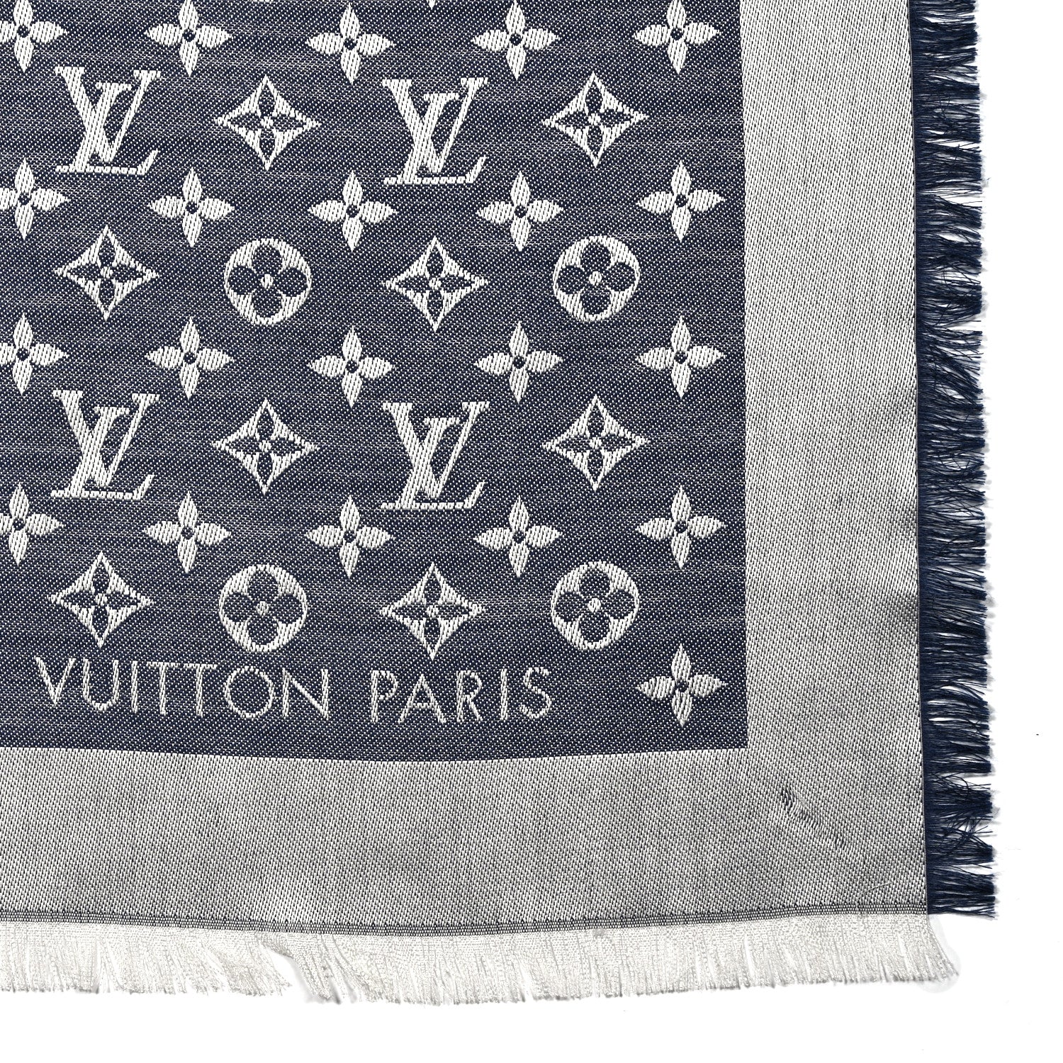 Louis Vuitton Silk Wool Monogram Denim Shawl Blue 2 of 3