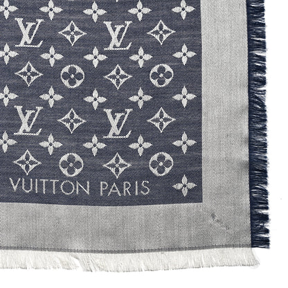 Louis Vuitton Silk Wool Monogram Denim Shawl Blue 2 of 3