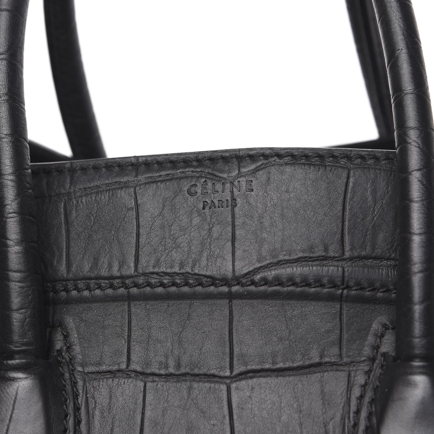 Celine Crocodile Embossed Calfskin Medium Phantom Luggage Black 12 of 14