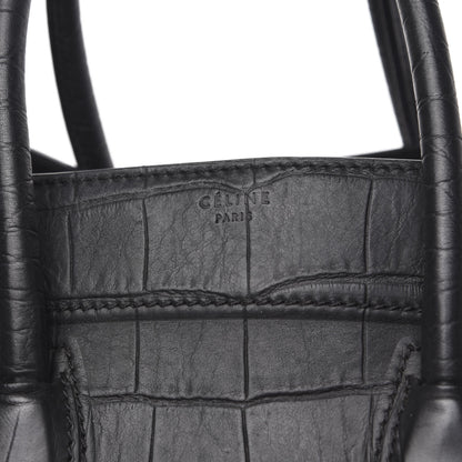 Celine Crocodile Embossed Calfskin Medium Phantom Luggage Black 12 of 14