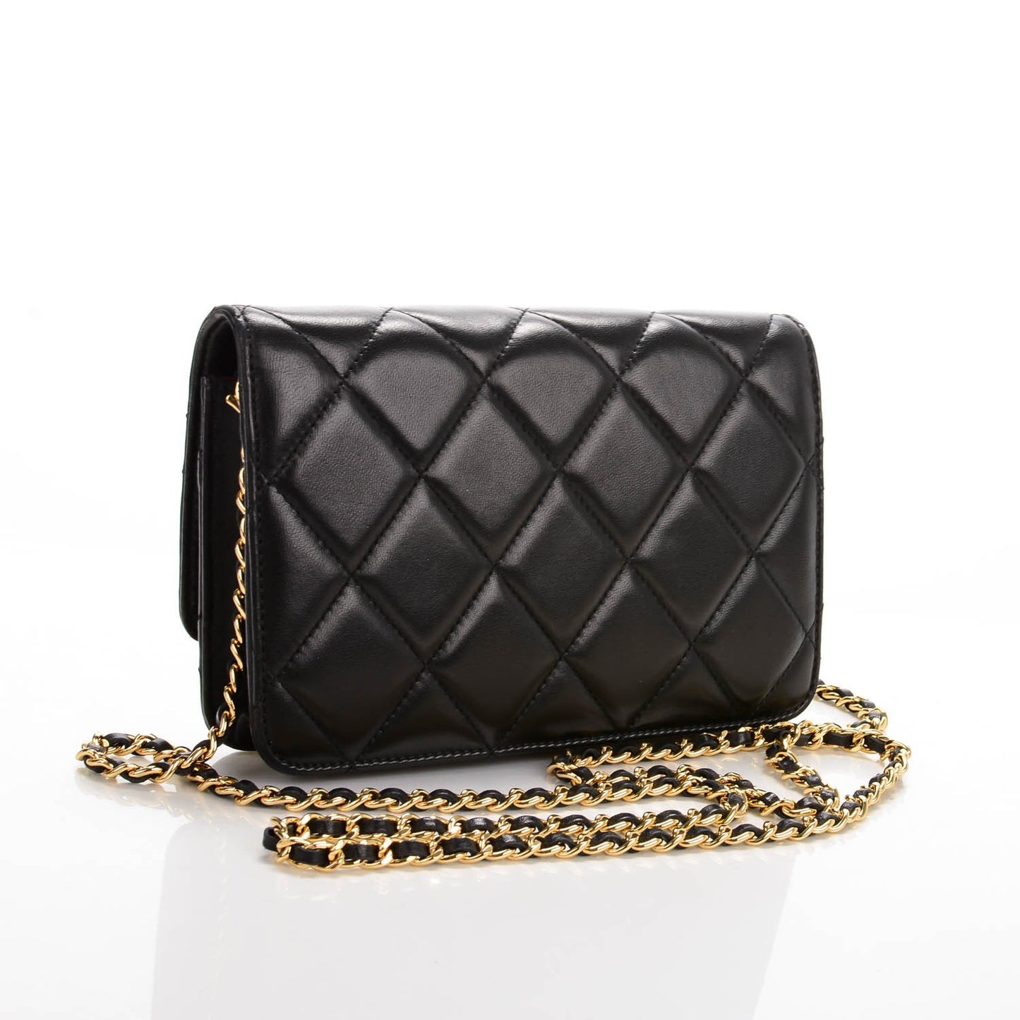 Lambskin Quilted Golden Class Wallet on Chain WOC Black