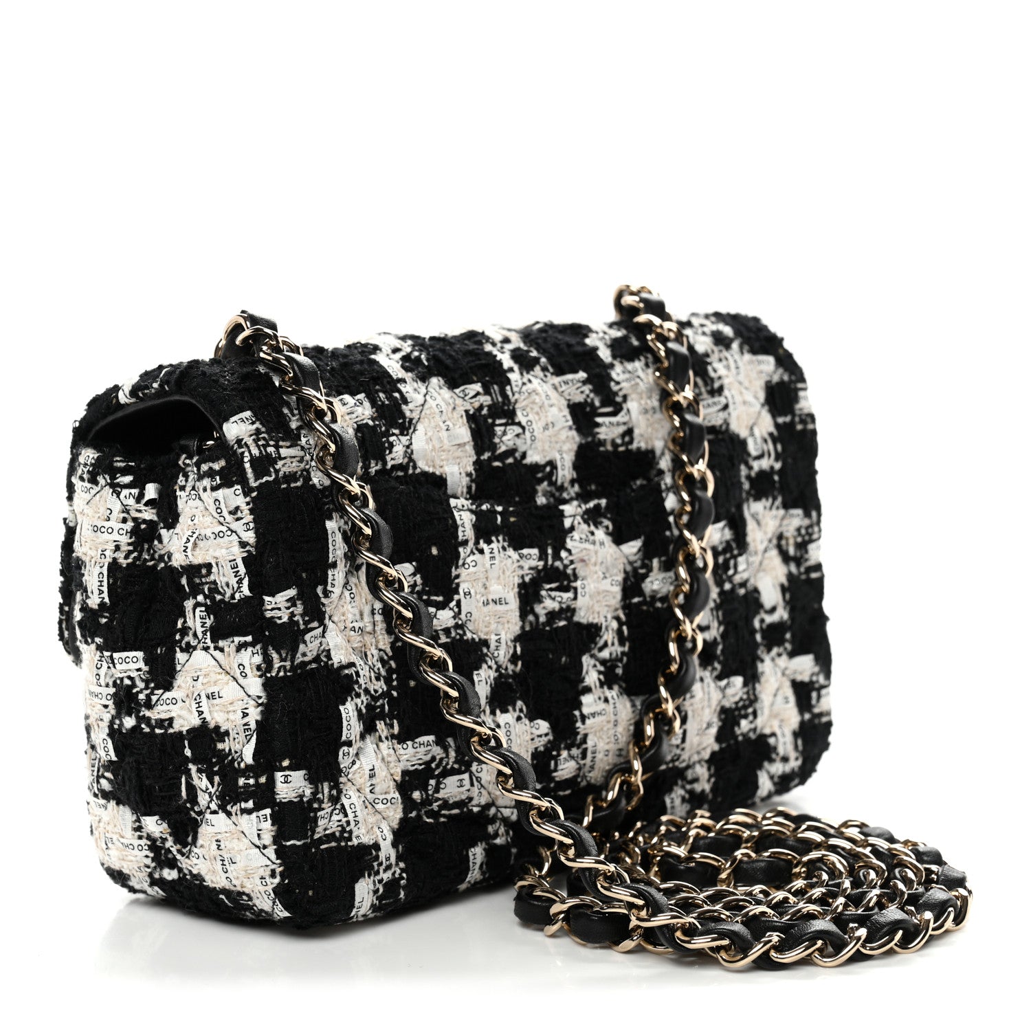 Chanel Tweed Quilted Mini Rectangular Flap Black Ecru White 3 of 10