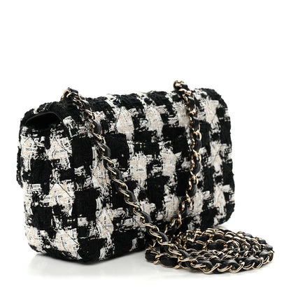 Chanel Tweed Quilted Mini Rectangular Flap Black Ecru White 3 of 10