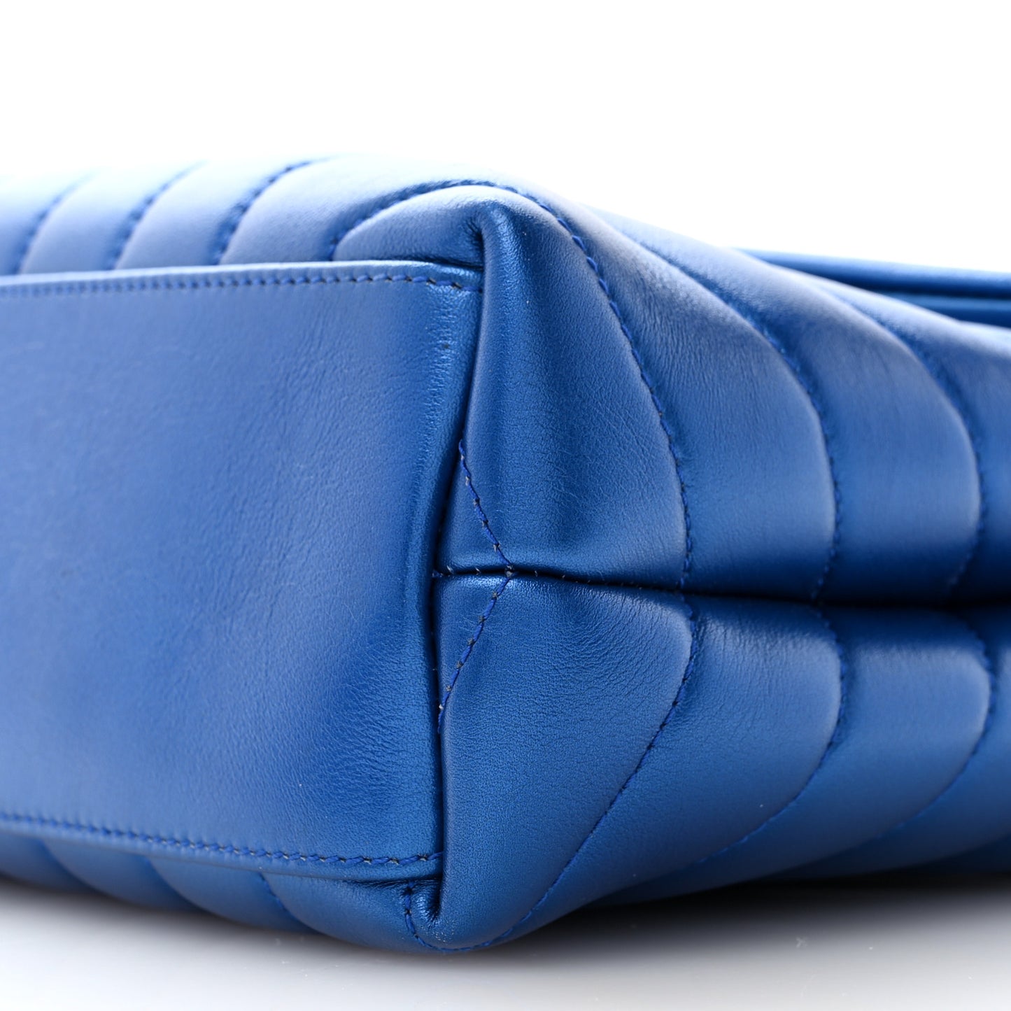 Metallic Calfskin Y Quilted Monogram Small Loulou Chain Satchel Blue Royal