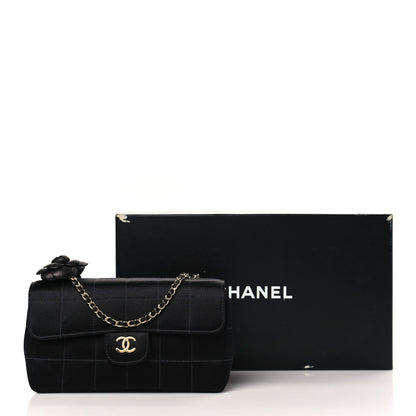 Chanel Satin Chocolate Bar Quilted Camellia Rectangular Mini Flap Black 10 of 10
