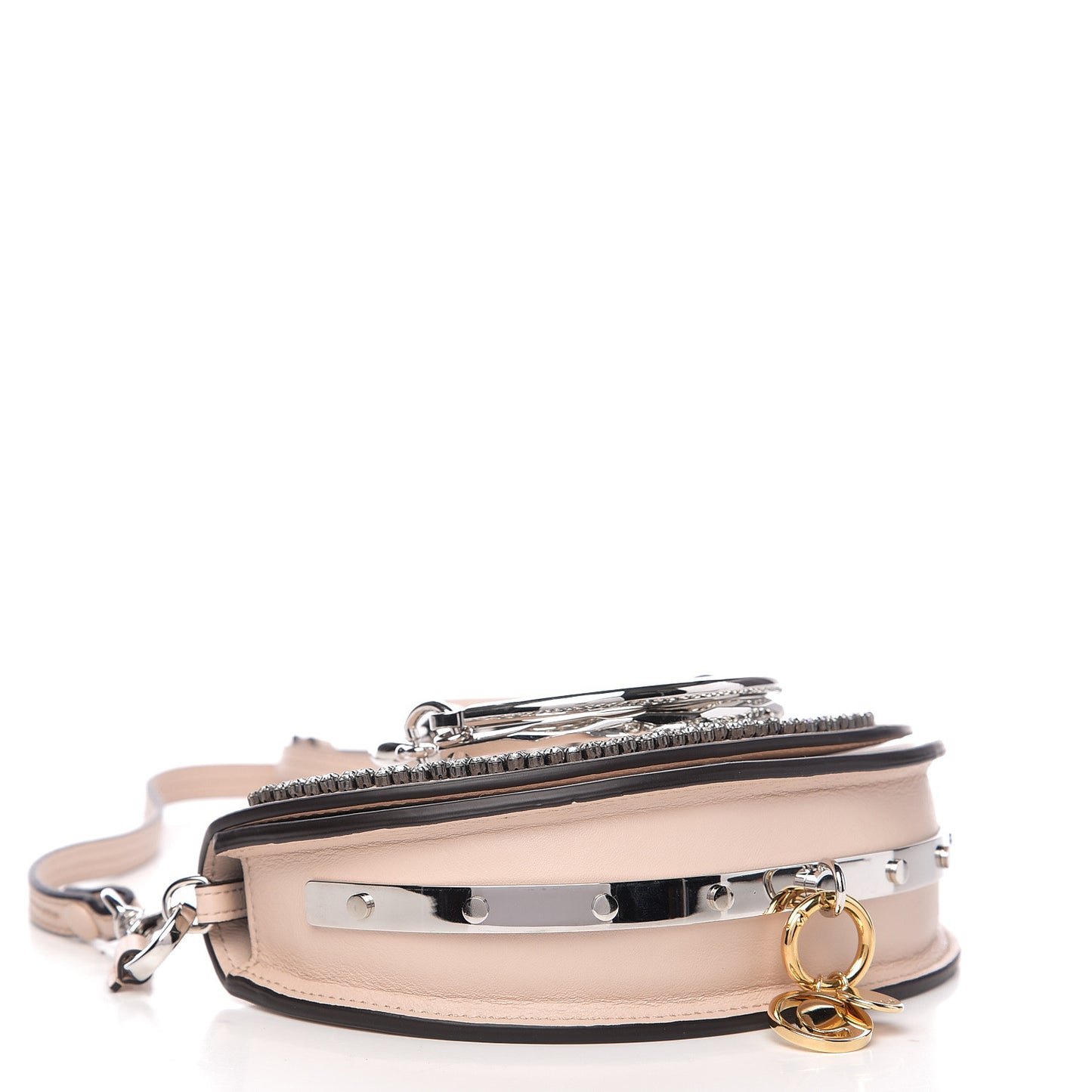 Calfskin Crystal Embellished Small Nile Bracelet Minaudiere Bag Cement Pink