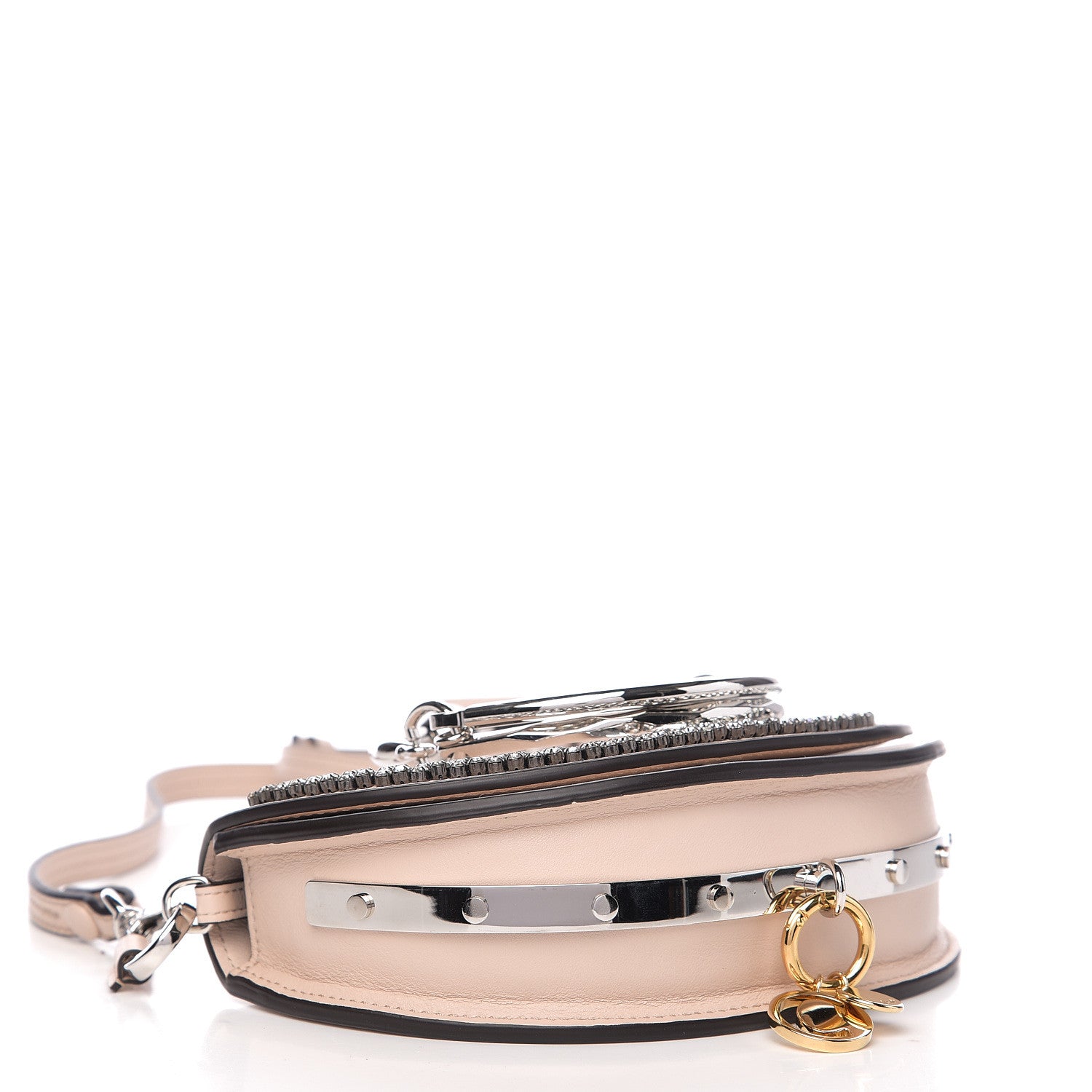 Chloe Calfskin Crystal Embellished Small Nile Bracelet Minaudiere Bag Cement Pink 3 of 9