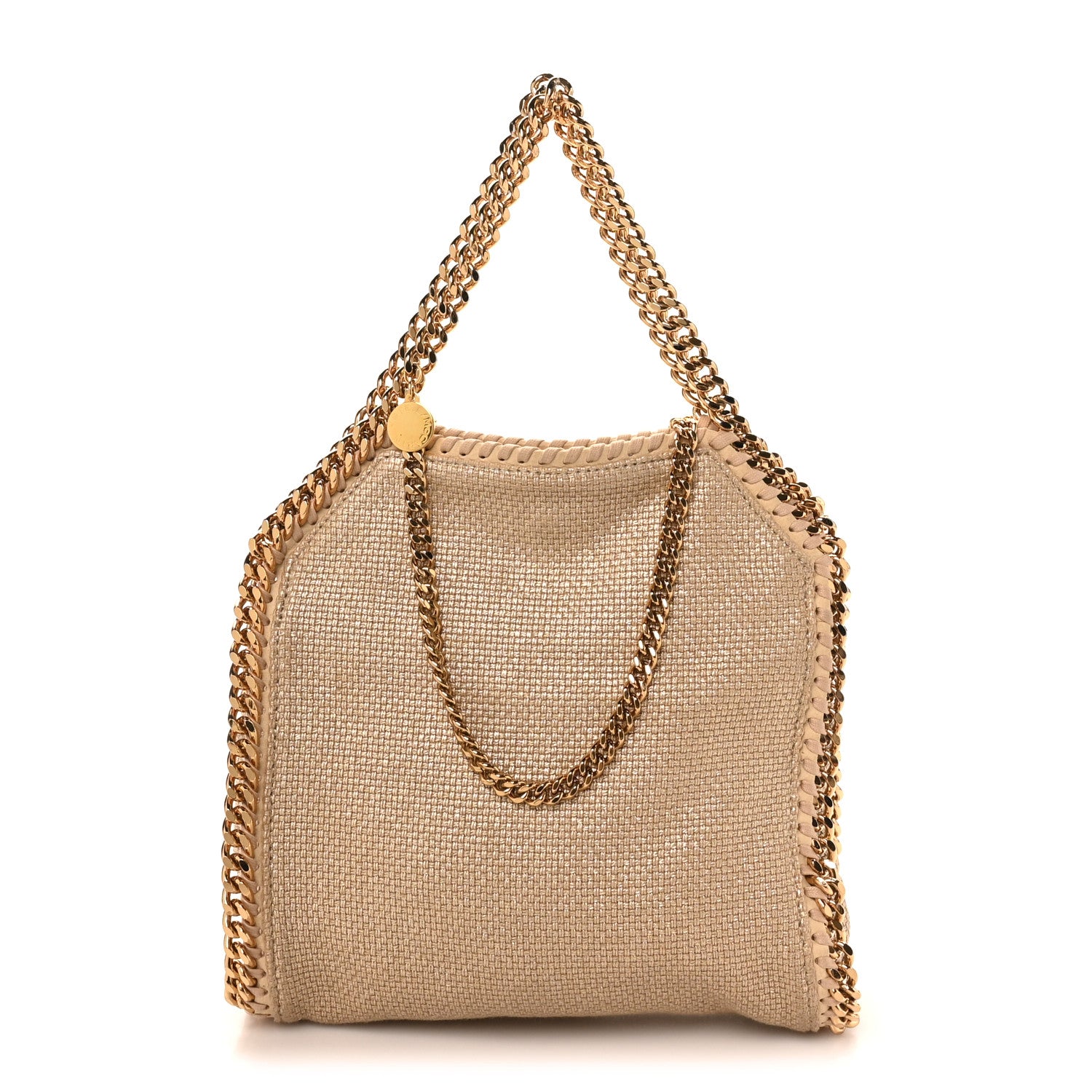 Stella McCartney Metallic Woven Boucle Mini Fold Over Falabella Tote Gold 1 of 9