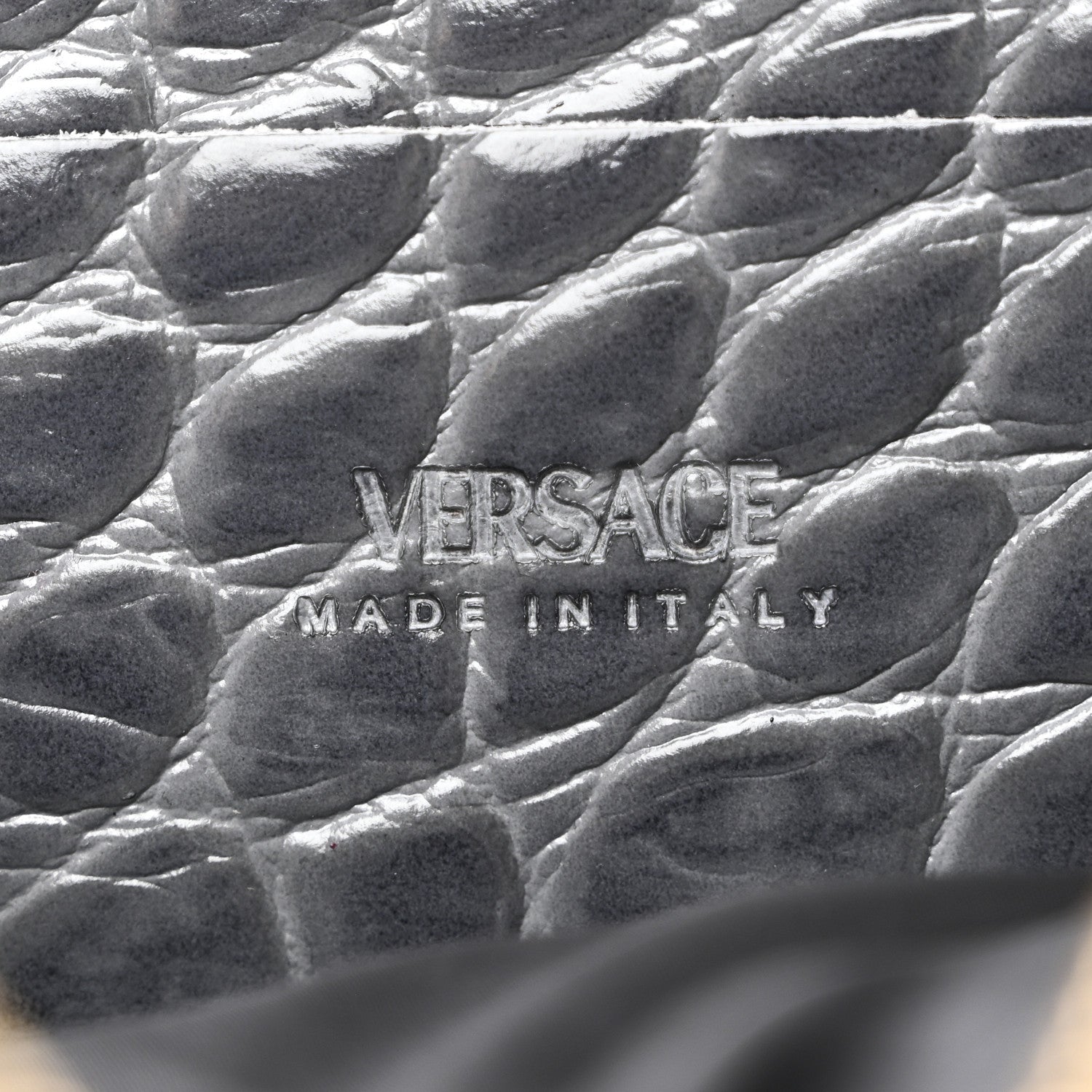 Versace Calfskin Crocodile Embossed Medusa Messenger Bag Grey 6 of 9