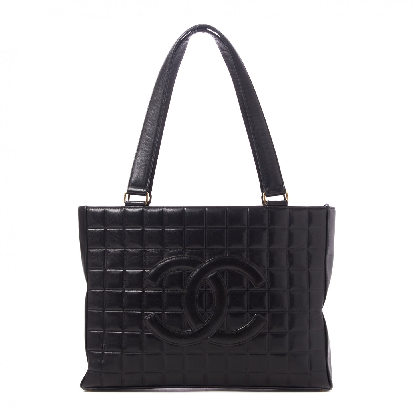 Lambskin Quilted Chocolate Bar Large Tote Black