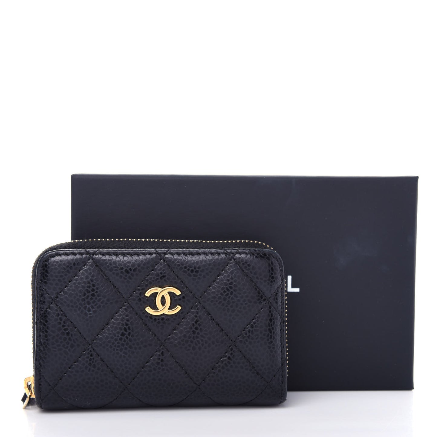 Caviar Quilted Zip Coin Purse Black