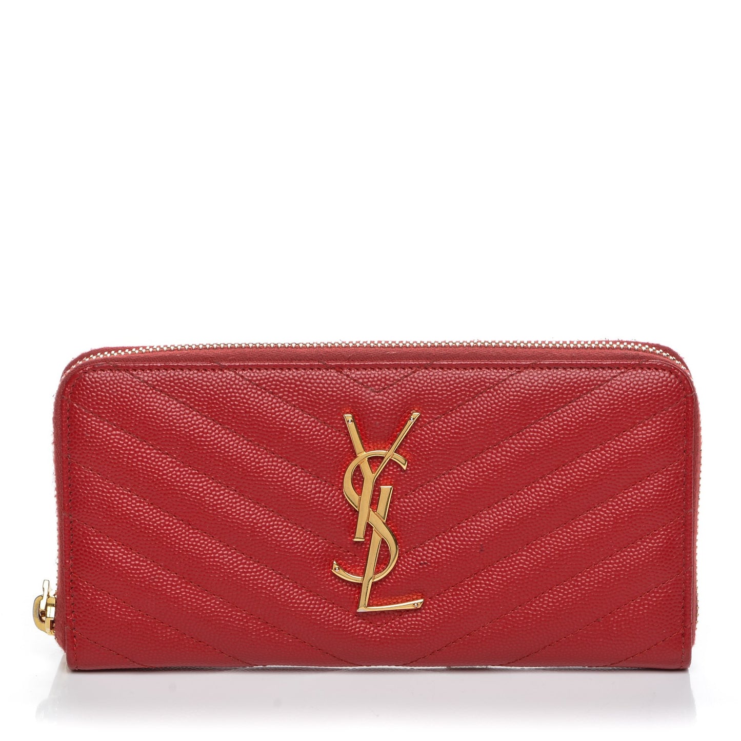 Grain De Poudre Matelasse Chevron Monogram Zip Around Wallet Red