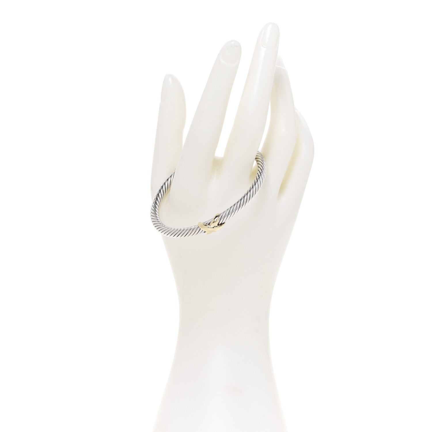 David Yurman Sterling Silver 18K Yellow Gold 4mm X Station Cable Bracelet 2 of 4