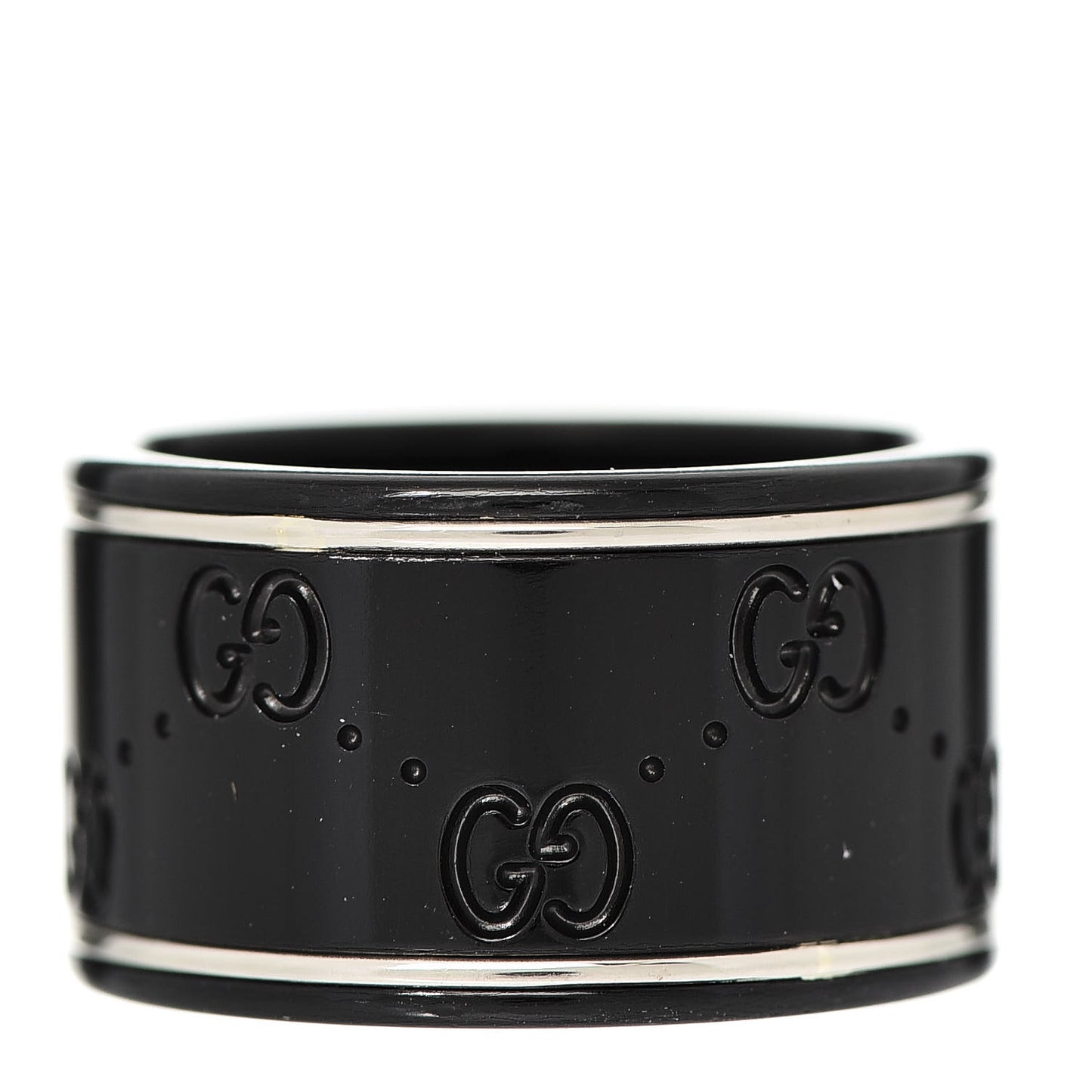 Black Synthetic Corundum 18K White Gold 12mm Icon Band Ring 55 7.25
