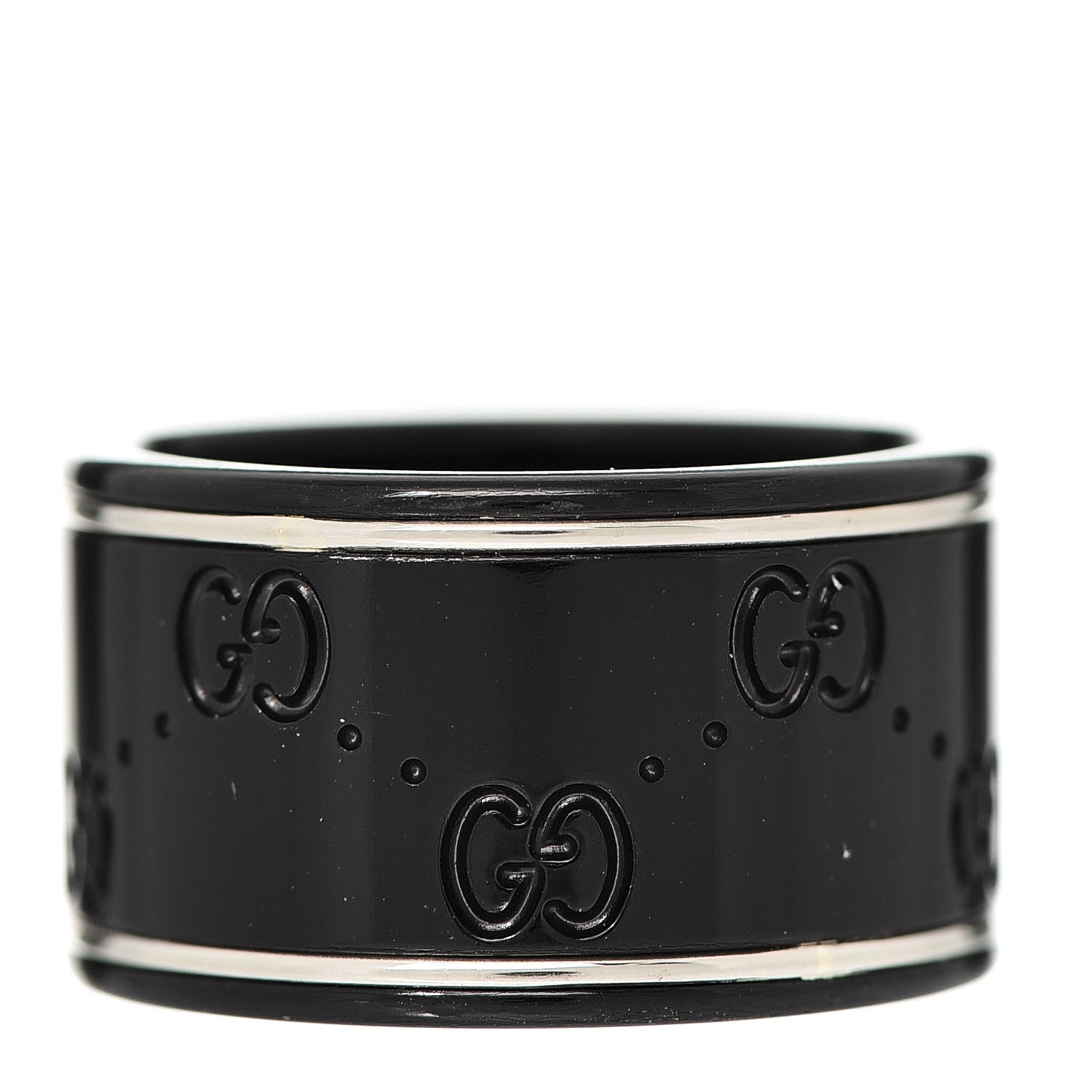 Gucci Black Synthetic Corundum 18K White Gold 12mm Icon Band Ring 55 7.25 3 of 5