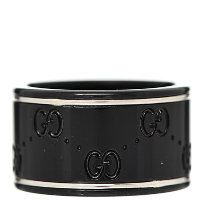 Gucci Black Synthetic Corundum 18K White Gold 12mm Icon Band Ring 55 7.25 3 of 5